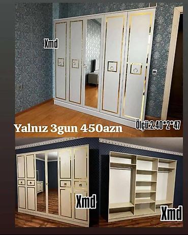 Geniş qapılı paltar şkafı - Model: 6 qapılı, mərkəzdə tam boy güzgü -