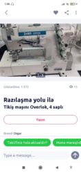 corab toxuyan masinin qiyməti: Tikiş maşını Overlok, 4 saplı