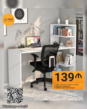 белый офисный стол: LA Mini – lakonik və minimalist iş guşəsi mebeli Məhsul tərkibi: -