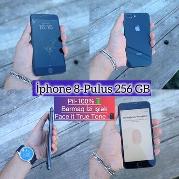 200 manata telefon: IPhone 8 Plus, 256 GB, Qara, Barmaq izi, Face ID, Simsiz şarj