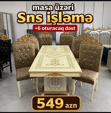 diamond home tekstil: Klassik üslubda yemək otağı dəsti. - Tərkib: 1 dikdörtqan masa + 6 — 1