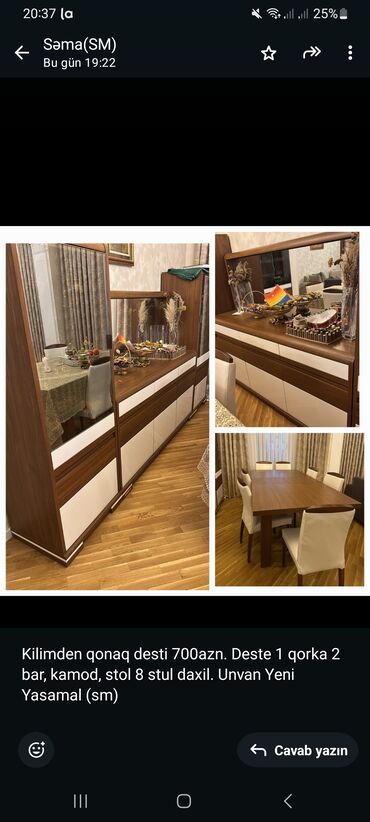 kilim mebel stol stul: Kilimden qonaq desti 700azn. Deste 1 qorka 2 bar, kamod, stol 8 stul