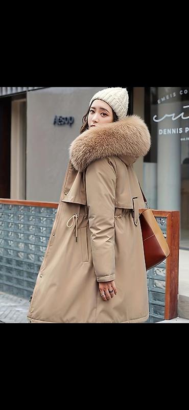 palto: Qadınlar üçün uzun qış parkası – bej rəng tezedi - Model: kapüşonlu — 1