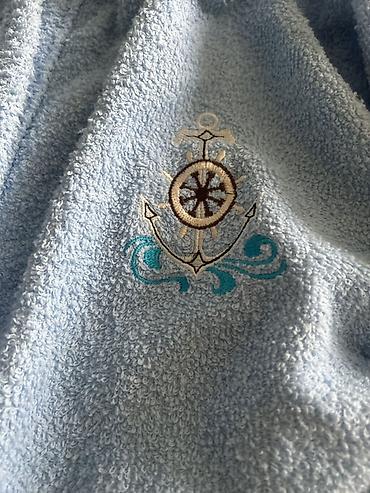 Детская одежда и обувь: Uşaq xalatı – mavi, kapüşonlu, yumşaq frotte parça - Material: qalın — 2