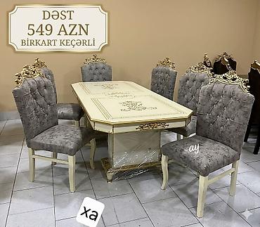 quxna stollari: Klassik üslubda mətbəx masası və 6 stuldan ibarət dəst. Masa krem — 1