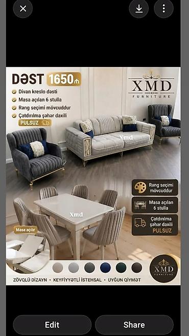 dəst mebel: Dəst – XMD Furniture - Divan-kreslo dəsti və açılan masa + 6 ədəd — 1