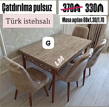 Türk istehsalı açılan masa və 4 stul dəsti. - Masa ölçüləri: 80 × 130