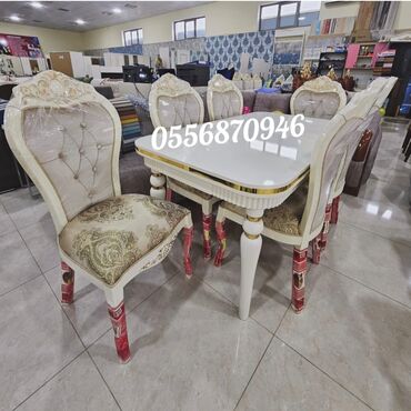 Sifarişlə masa və oturacaq dəstləri: Dördbucaq masa, Qonaq otağı üçün, 6 nəfər, Açılmayan, Azərbaycan, Zəmanətli — 23