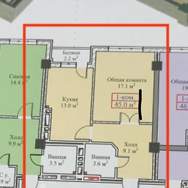 45: 1 комната, 45 м², Технопарк Элитка, 7 этаж, ПСО (под самоотделку) — 2