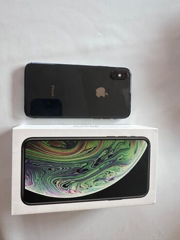 телефоны iphone: IPhone Xs, Б/у, 64 ГБ, Черный, Защитное стекло, Коробка, 80 %