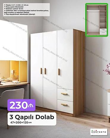 Mebel: 3 qapılı dolab – 47×200×120 sm - Material: 18 mm laminat - Rəng — 1