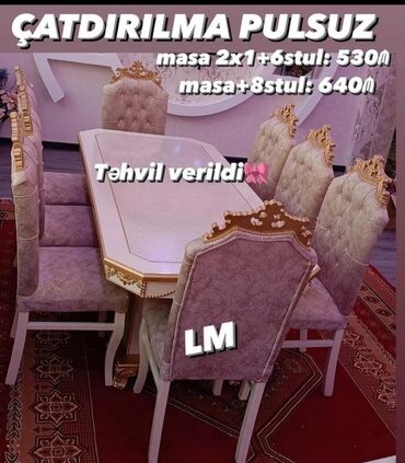 mebel masa: Для гостиной, Новый, Нераскладной, Прямоугольный стол, 6 стульев, Азербайджан