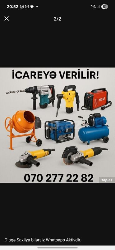 generator icarəsi: Tikinti və təmir işləri üçün geniş çeşiddə avadanlıqların icarəsi