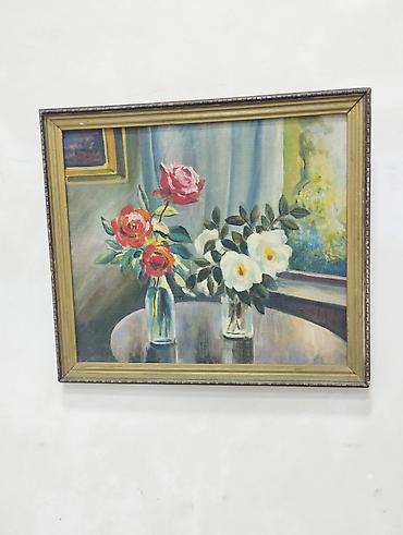 divar lampalari: Rəsm tablo – “Güllər natyürmortu” - Texnika: kətan üzərində yağlı — 1
