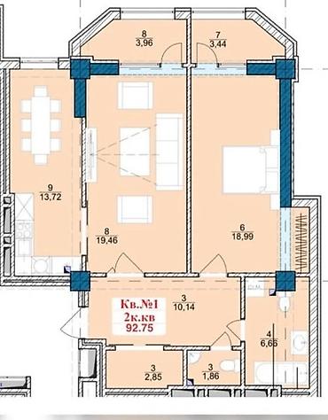 2 bedroom: 2 комнаты, 93 м², 12 мкр Элитка, 11 этаж, ПСО (под самоотделку) — 6