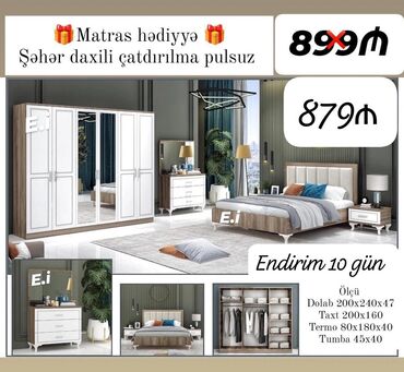 Yataq otağı dəstləri: İkinəfərlik çarpayı, 2 tumba, Dolab, Termo, Yeni