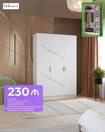 3 qapılı paltar dolabı - Ölçülər: Dərinlik 47 sm × Hündürlük 200 sm ×