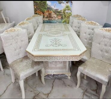 Masa və oturacaq dəstləri: Qonaq otağı üçün, Yeni, Açılmayan, Dördbucaq masa, 6 stul — 2