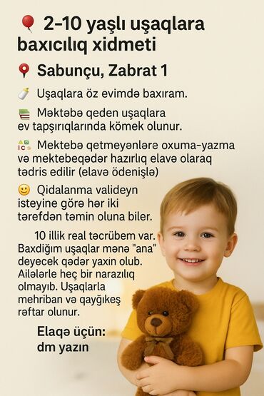 Satış: Dayə tələb olunur, 30-45 yaş, 6 ildən artıq təcrübə, Dəyişən növbəli