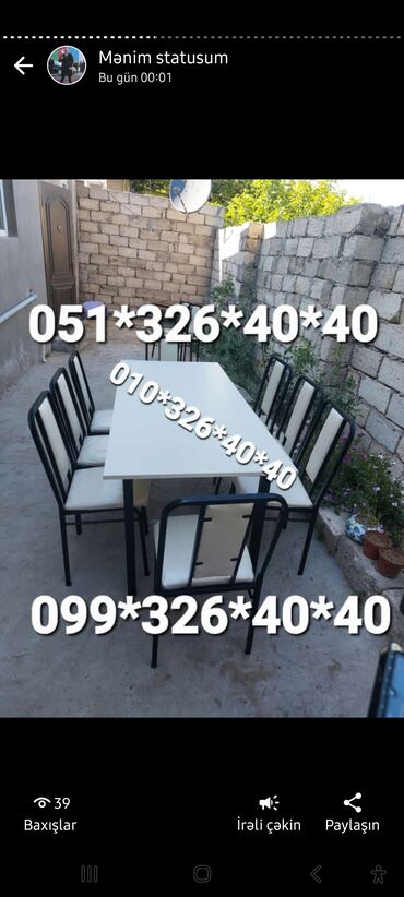 Bağ, çöl masa və oturacaq dəstləri: Yeni, Dördbucaq masa, 8 stul, Açılmayan, Stullar ilə, Metal, Azərbaycan -da lalafo.az — 9 Bağ, çöl masa və oturacaq dəstləri: Yeni, Dördbucaq masa, 8 stul, Açılmayan, Stullar ilə, Metal, Azərbaycan — 9