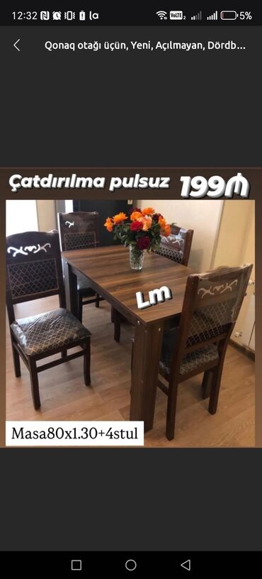lalafo az ucuz tap stol stul: Qonaq otağı üçün, Açılmayan, Dördbucaq masa, 4 stul