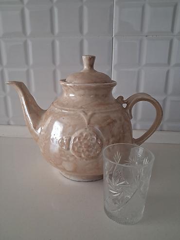 чайник для чая: Keramik çaynik - Material: Şirli keramika - Rəng: Açıq bej/mərmərə — 2