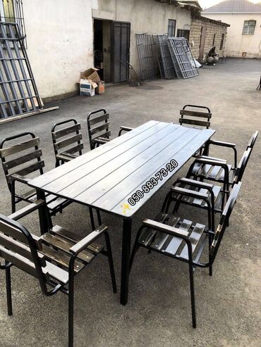 Masa və oturacaq dəstləri: Balkon üçün, Yeni, Açılmayan, Dördbucaq masa, 12 stul — 16