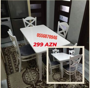 Masa və oturacaq dəstləri: Mətbəx üçün, Yeni, Açılmayan, Dördbucaq masa, 4 stul — 9