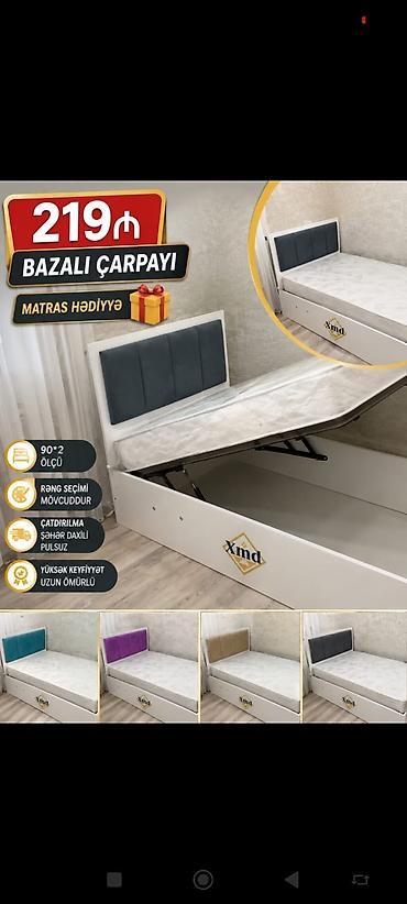 матрас 200 на 200: Bazalı çarpayı – 219₼ • Ölçü: 90×200 sm • Matras hədiyyə • Rəng seçimi — 1