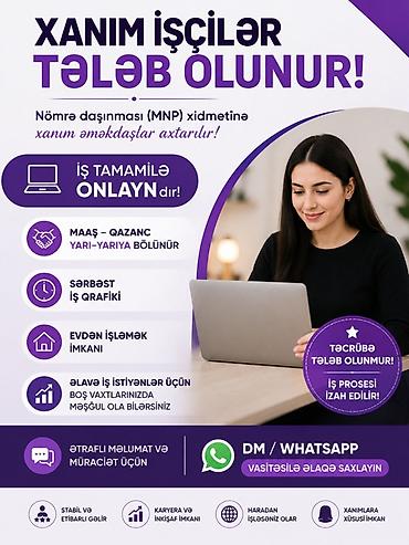 Satış: Çağrı mərkəzi operatoru tələb olunur, Yalnız qadınlar üçün, İstənilən yaş, Təcrübəsiz, İşəmuzd ödəniş — 1