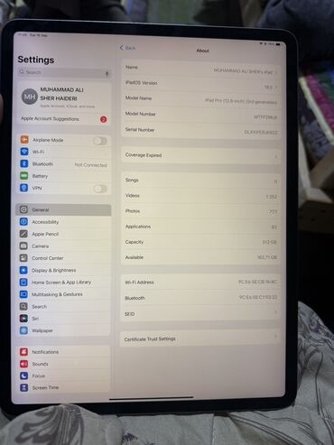 айпад 5 поколения: Планшет, Apple, память 512 ГБ, 12" - 13", Wi-Fi, Классический цвет - Серый