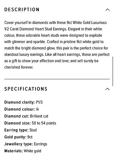 пусеты золотые: 9ct White Gold Luxurious 1/2 Carat Diamond Heart Stud Earrings Brand — 3