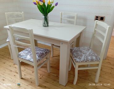 продам стол и стулья: Mətbəx üçün, Yeni, Dördbucaq masa, 4 stul
