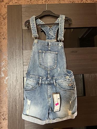 Tulumlar: Cins kombinezon şort - Material: klassik mavı denim (pambıq əsaslı) — 1