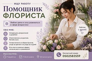 флориста: Ищу работу помощника флориста в вечернее время. Прошла обучение по — 1
