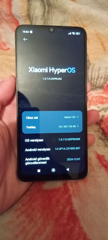 mini telfonlar: Xiaomi Redmi 13C, 128 GB, rəng - Qara, 
 Barmaq izi