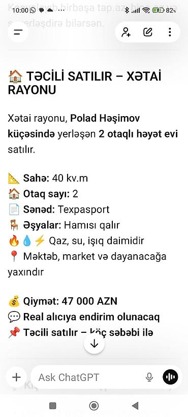marsu: Satılır: 2 otaqlı ev. Ünvan:Polad Həşimov Məktəbə yaxın. Marşurut — 9