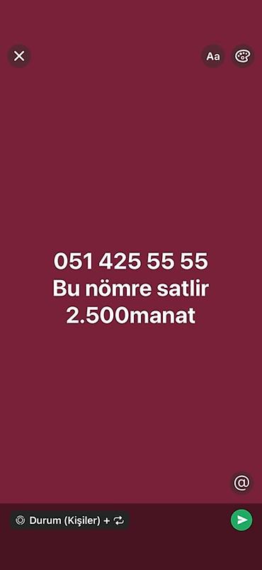 paltaryuyan 2 ci el: VIP mobil nömrə satılır: 051 425 55 55 Xüsusiyyətlər: - Yadda qalan — 1
