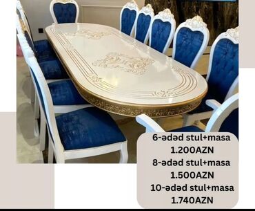 Masa və oturacaq dəstləri: Qonaq otağı üçün, Yeni, Açılmayan, Dördbucaq masa, 6 stul — 9