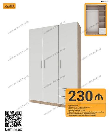Ev üçün mebel: 3 qapılı paltar dolabı - Ölçülər: D 47 × H 200 × E 120 sm - Material — 1