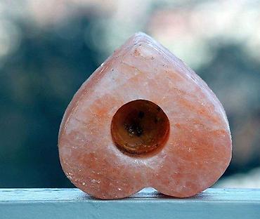 Sveće i svećnjaci: Masivni svećnjak od RUŽIČASTOG KAMENA u obliku Srca. Vintage, izuzetno — 3