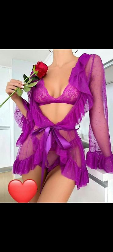 qadın alt paltarı: Kod:ş.w-156977 Bənövşəyi rəngli üçlü lingerie dəsti: - Şəffaf, yüngül — 1