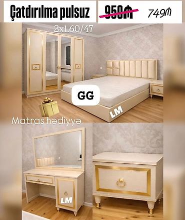 Yataq otağı dəsti – klassik qızılı detallar ilə Tərkibi: - 2 qapılı