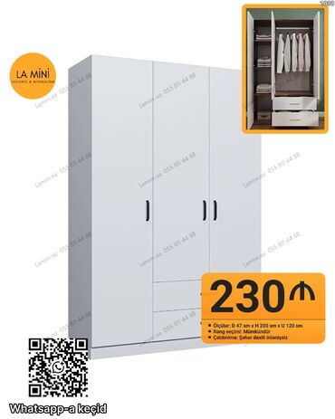 divar şkafı: Açılan, 3 qapılı Düz dolab, Qarderob, paltar dolabı