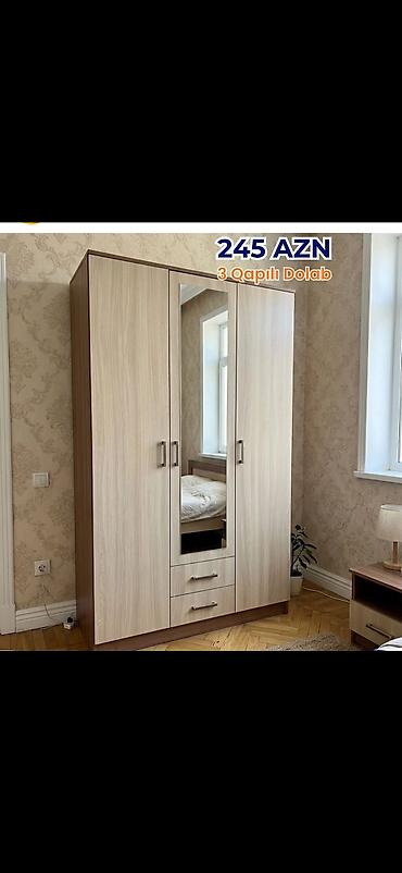 Paltar dolabları, qarderoblar: Ağ rəngdə çox bölməli geyim dolabları 1) Model 1 - Ölçü: 200 × 160 × — 11