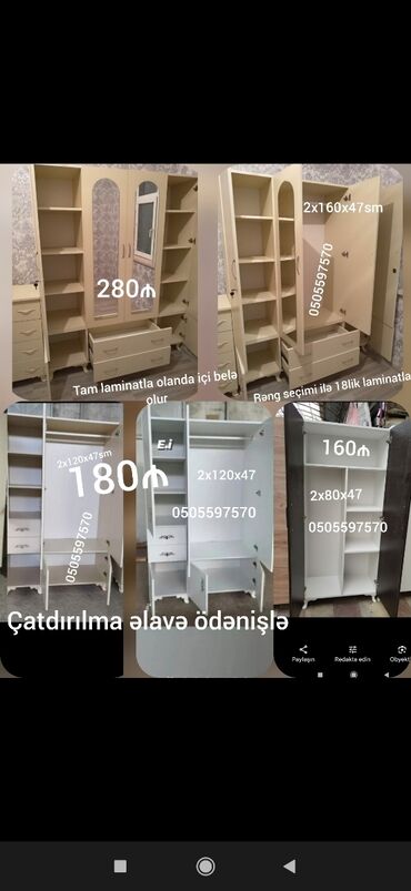 Dolablar: Yeni, Açılan, 4 qapılı Düz dolab, Qarderob, paltar dolabı — 16