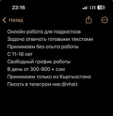 Другие специальности: Предлагается онлайн-работа для подростков в возрасте от 11 до 18 лет
