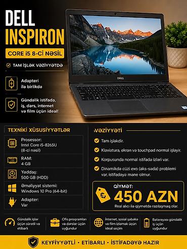 Dell: Dell Inspiron | Core i5 8-ci Nəsil | 4GB RAM | 500GB | Adapterli • — 1