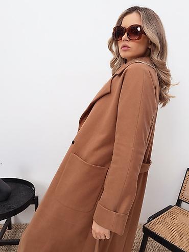 Пальто: Женское пальто-халат в карамельно-латте оттенке Элегантная базовая — 5