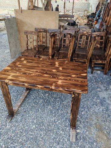 Sifarişlə restoran üçün masa və oturacaq dəstləri: Stullar ilə, Kvadrat masa, 4 nəfər — 15